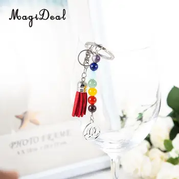 

MagiDeal Fashion Alloy 7 Chakras Energy Gemstone Beads Lotus Flower Tassel Pendant Key Ring Novelty Gift