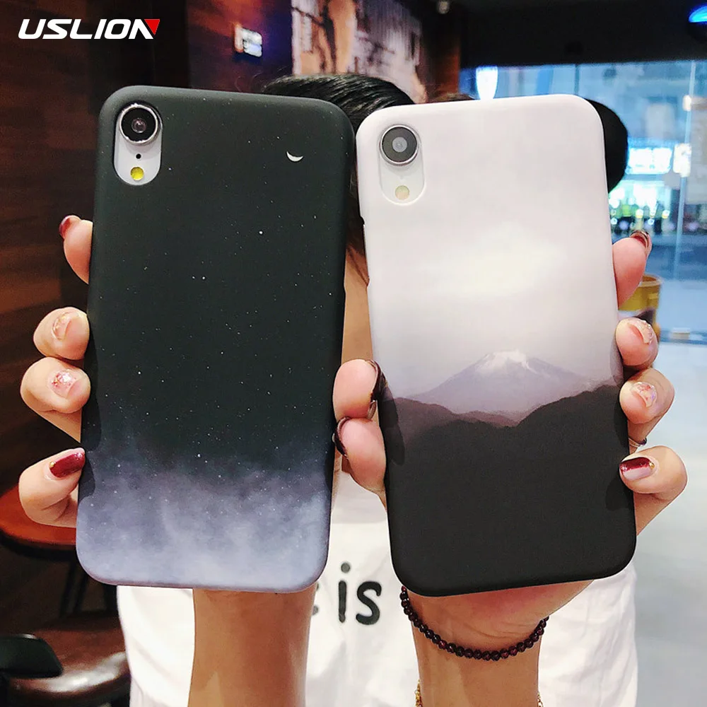 

USLION Moutain Starry Sky Cover For iPhone 6 8 7 Plus Simple Moon Case For iPhone 6 Plus X XR XS Max Hard PC Back Cover Coque