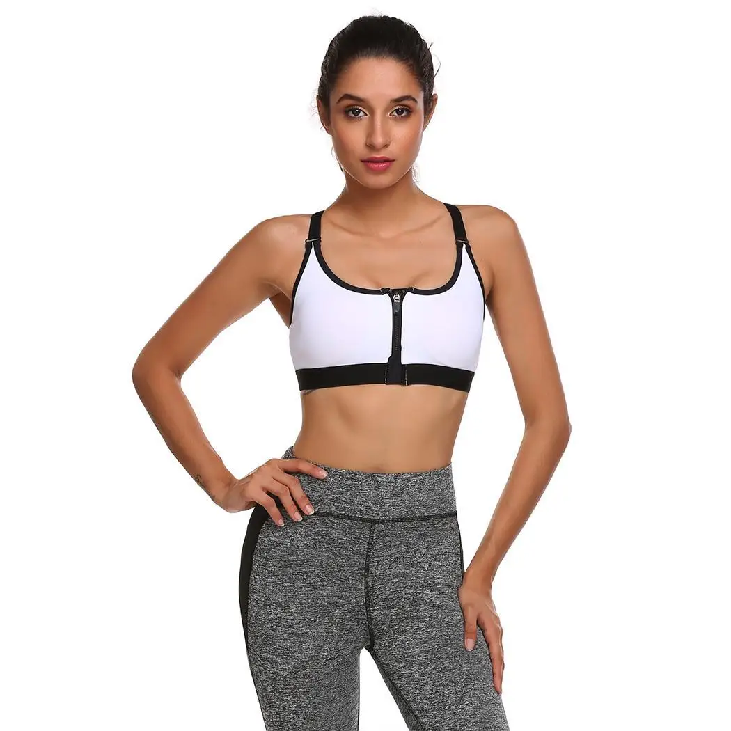 Women High Impact Front Zipper Closure Activewear Bra Racerback Pad