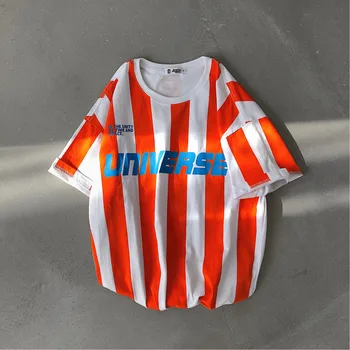 

2019 Spring And Summer New Chinese Style Quality Comfortable Cotton Tide Male Harajuku Street Loose Striped Sports CasualT-shirt