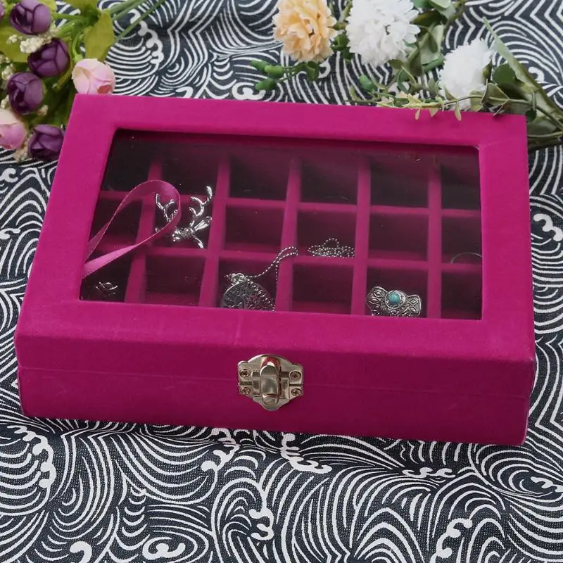 2019 Velvet Jewelry Box 20x15 x 4.5cm Jewelry Tray Holder Storage Jewelry Organizer 24 Grids Ring Ear Studs Jewelry Box