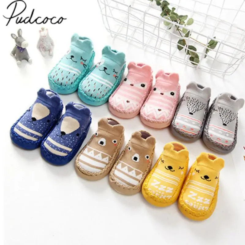 

2018 Brand New Newborn Toddler Baby Kids Boys Girls Crib Shoes Cartoon Knit Warm Autumn Shoes Soft Floor Slipper Socks