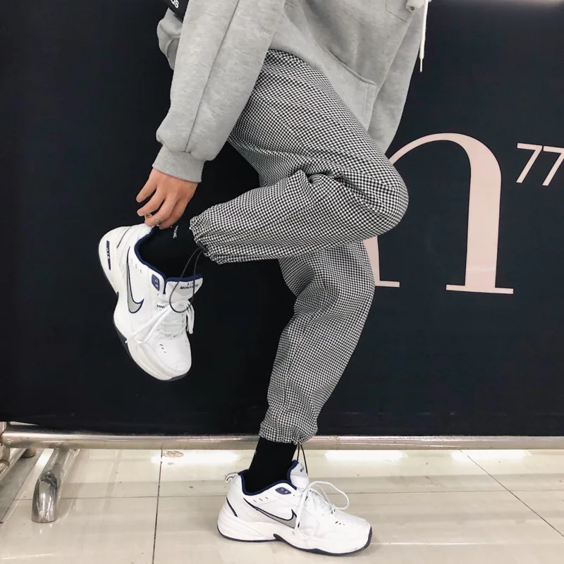 Spring New Casual Men's Harem Pants M-2XL Youth Personality Wild Polyester Lattice Nine Pants Fashion Loose Temperament