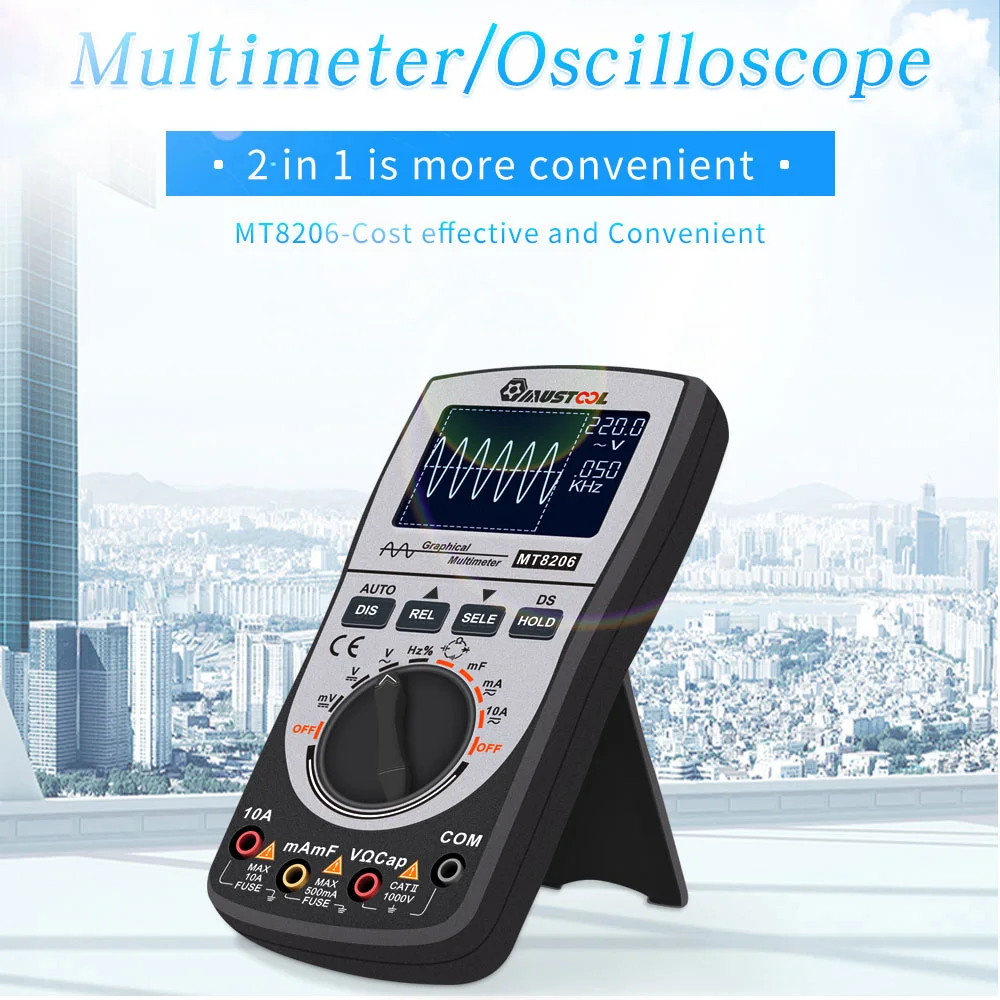 

2 in 1 Digital Multimeter MT8206 Intelligent Digital Oscilloscope Multimeter with Analog Bar Graph 200k High-speed 4000 Counts