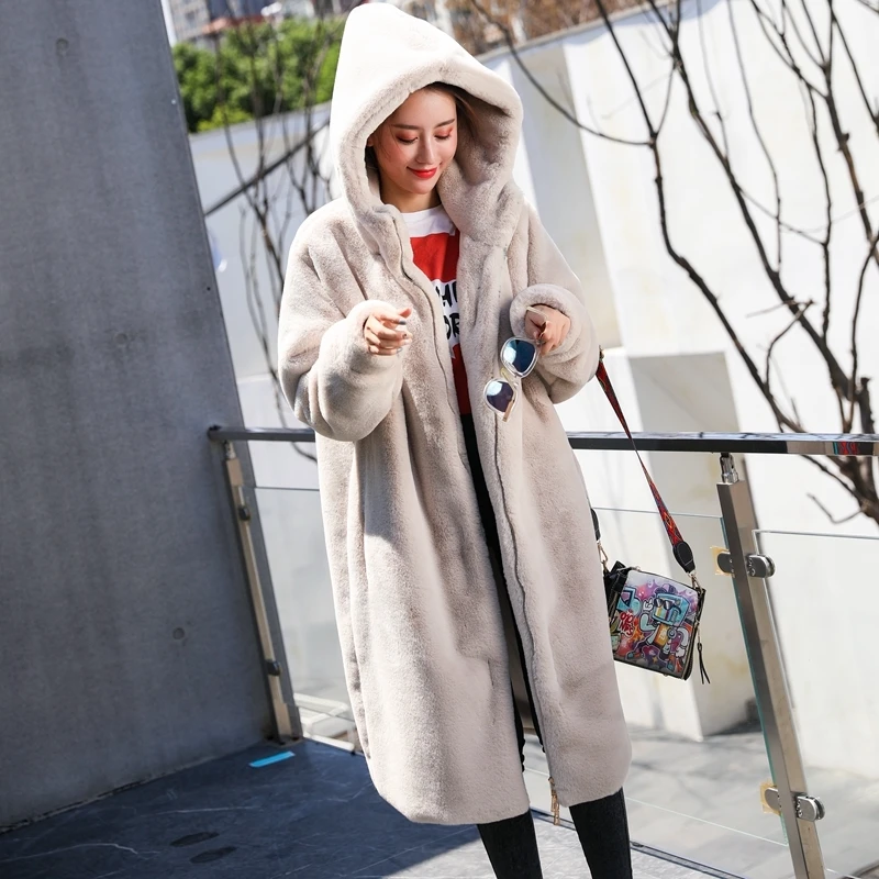 Loose Thick Faux Fur Coat Woman Imitation Rex Rabbit Fur Coats Plush Jacket Flocking Cardigan 2018 Long Warm Outerwear Okd607
