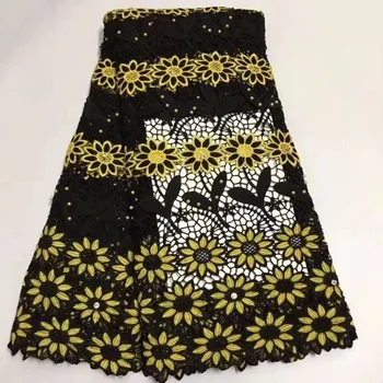 

2019 Newest Design African Lace fabric Hot Sell blackyellow Color African Cord Lace Guipure Lace Fabric High Quality Swiss Voile