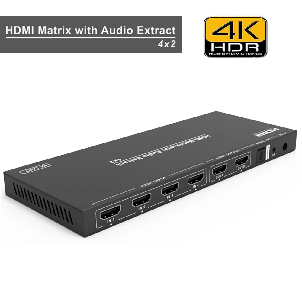 

HDMI Splitter Switch 4x2 HDMI Matrix with Audio extract EDID 4K UHD Converter HDCP 2.2 Digital Analog Audio Extractor IR remote