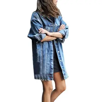 

Fashion Women Boyfriend Oversize Button Loose Jacket Casual Denim Jeans Coat