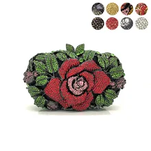 Свадебные кошелек для свадьбы, вечеринки Женская Вечеринка сумка Ромбики класса люкс, украшенные разноцветными кристаллами сцепления Элегантный цветок розы с украшением в виде кристаллов кошелек