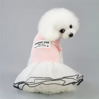 

Spring Summer Puppies Lace Mesh Dogs Princess Dress Pet Small Dogs Stripe Weeding Dress Skirt For Chihuahua Teedy Mascotas Roupa