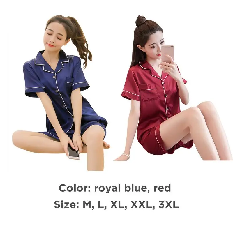 

Sleepwear Home Suit Nightgown Satin Rayon Silk Pajamas Nightwear Soft Loose Short Sleeve Summer Plus Size Pyjamas Lingerie Women