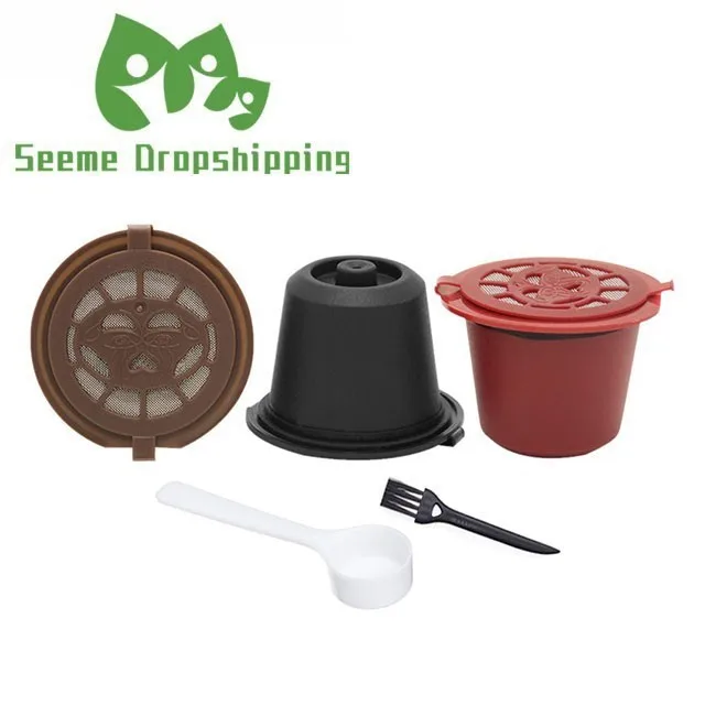 

3 PCS Coffee Filter 20ml Reusable Refillable Coffee Capsule Filters For Nespresso With Spoon Brush Kitchen Accessories