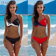

Seazea 2018 New Sexy Women Bikini Set Push Up Swimsuit Patchwork Swimwear Halter Top Bikinis Beach Wear Female Biquini Plus Size