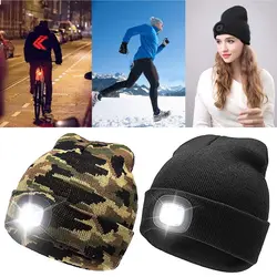 Модные светодио дный LED вязаная шапочка кепки теплые повседневное Кемпинг пеший Туризм Бег шапки с USB перезаряжаемые батарея для Рождество