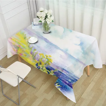 

Beautiful Scene Blue Sky Yellow Flower Table Cloth Polyester Durable Tablecloth Table Cover for Kitchen Home Decor