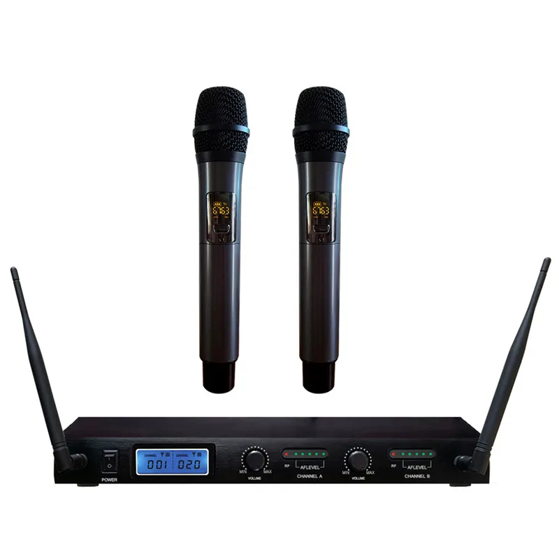 

Professional Multi-functional 2 Channel Dual Mic Cordless Wireless LCD Display Studio Microphone Wireless Microphone