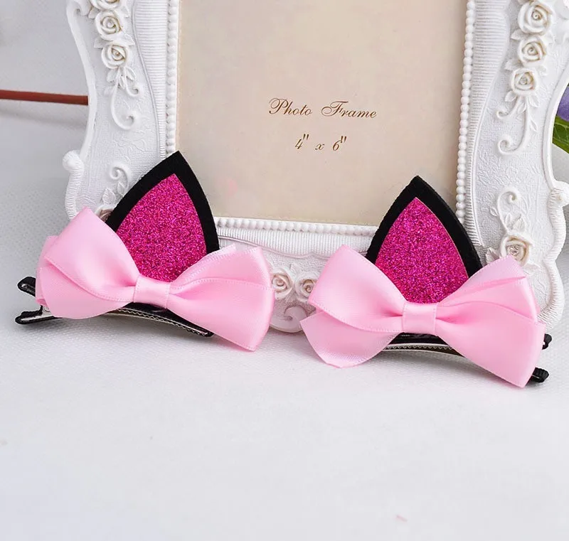 

Fashion Cute Fabrics Cat Ears Hairpin For Girls Ribbon Knot Barrettes For Children Korean Lovely Hair Accessories Ornaments
