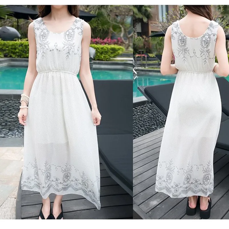 

New quality new variety of women's dress bohemian dress without sleeves floral large swing chiffon dress seaside ho