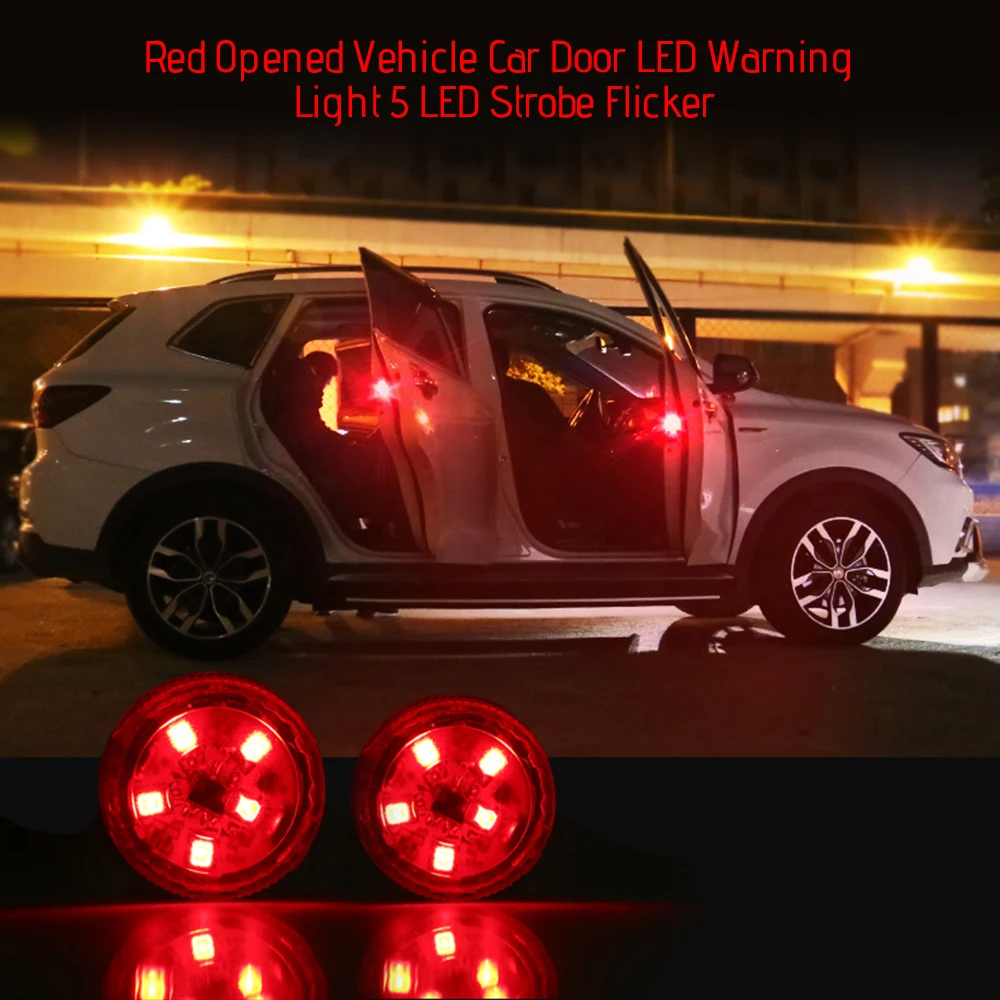 4pcs Red Opened Vehicle Car Door Led Warning Light 5 Led Strobe