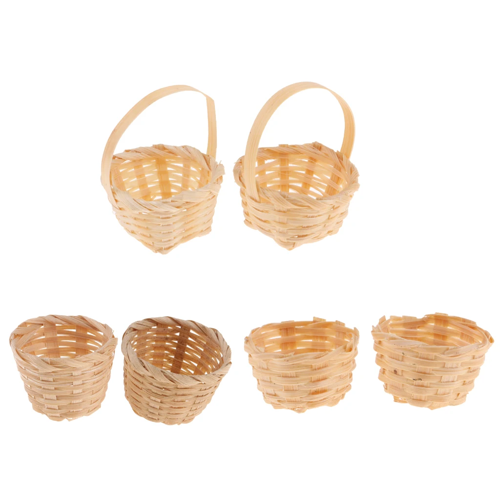 6 Pieces Bamboo Baskets Fruit Vegetable Picnic Holder Dollhouse