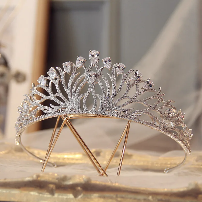 

Luxury Silver Full Cubic Zirconia Wedding Tiara Headband Bride Hair Accessories High Quality Princess Crown Party Bridal Jewelry