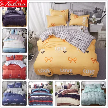 

New Fashion Duvet Cover 3/4 Pcs Bedding Set Adult Kids Girl Blue Soft Cotton Bed Linen Single Full Queen King Size Sheet 150x200