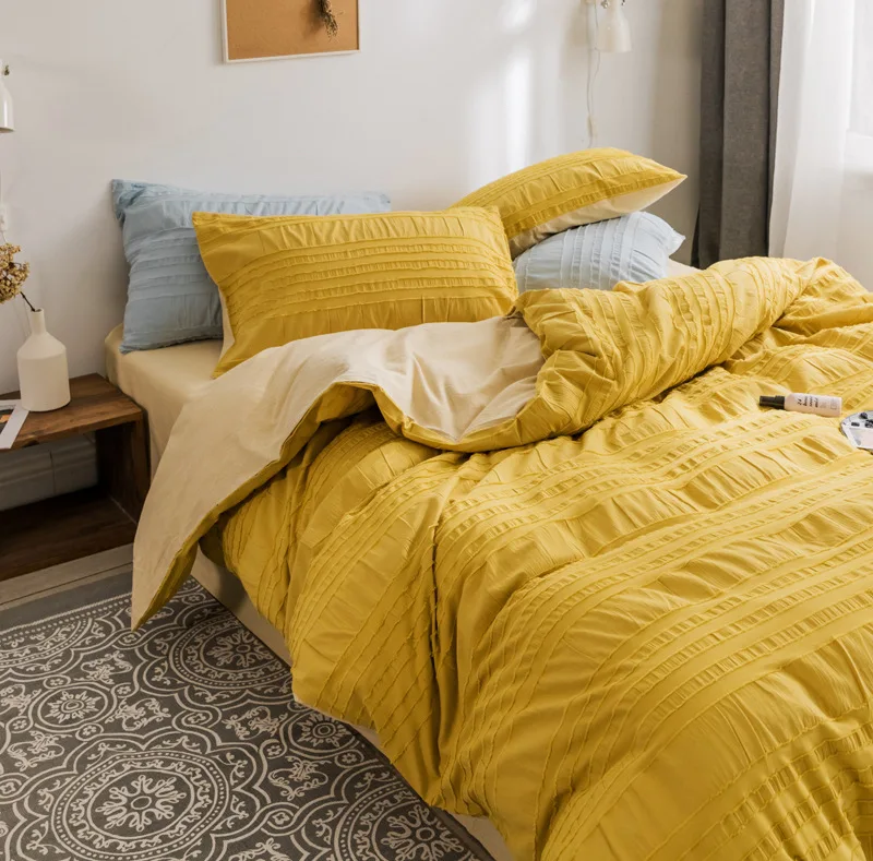 

Girls Favorite Bedding Set 4pcs Free Shipping Home Textile 100% Cotton Quilt Cover Turmeric Color Bedsheet Blue Pink Bedding Set