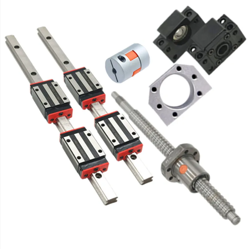 

square linear guide HG15-350mm with 4 pcs linear block HGH15CA and ball screw set RM1204 with end machining + BK10BF10 supporte