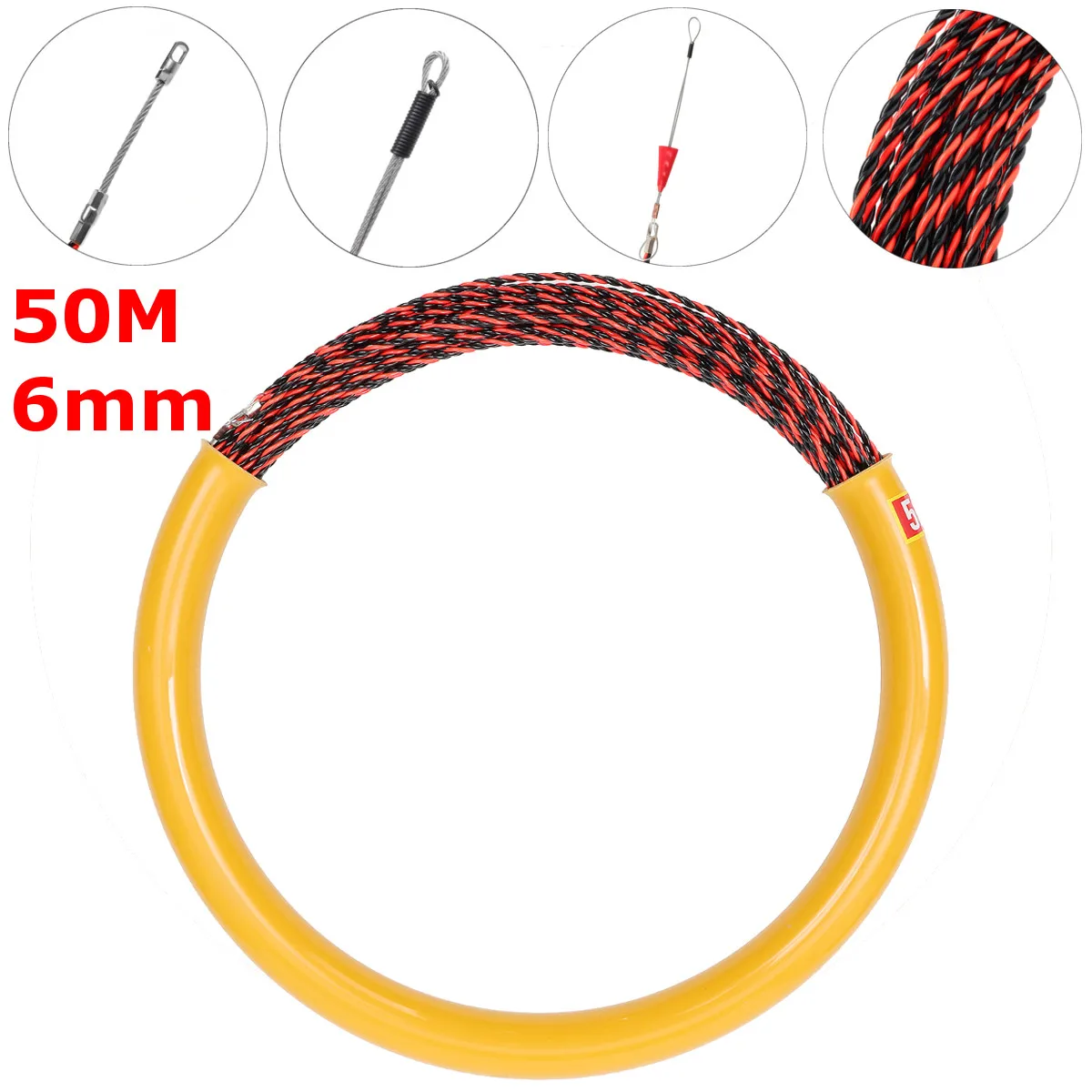 

50mx6mm Cable Push Puller Conduit Snake Cable Puller Fish Tape Wire Polyester Fish Tape Wear and Corrosion Resistant New