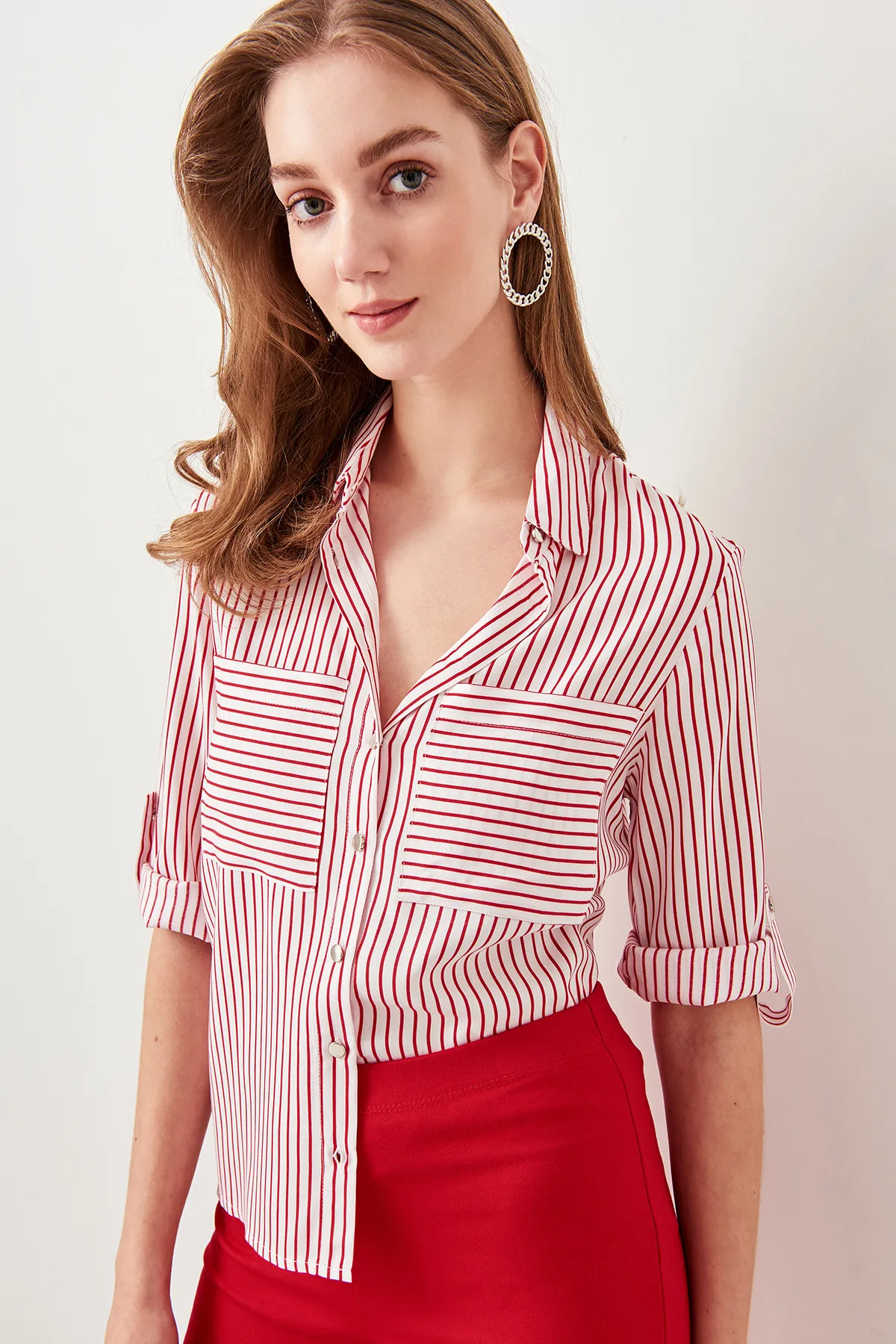 

Trendyol Red Striped Shirt TWOSS19ST0058