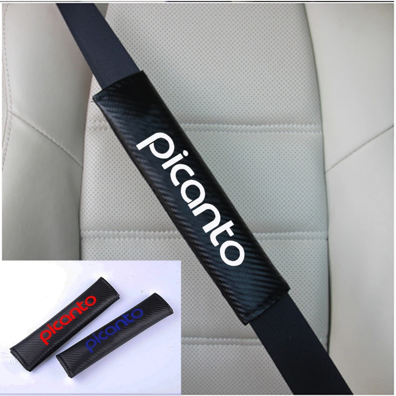 

2pcs PU Carbon fiber texture Car Seat belt shoulder Pads for Kia Picanto Car Accessories
