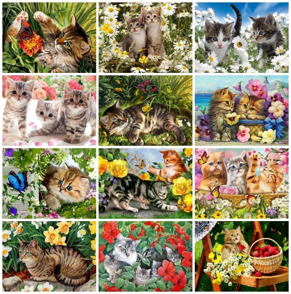 

Huacan Diamond Painting Cross Stitch Cat Home Decor Diamond Embroidery Animal Resin Full Square Rhinestone DIY Mosaic Paintings