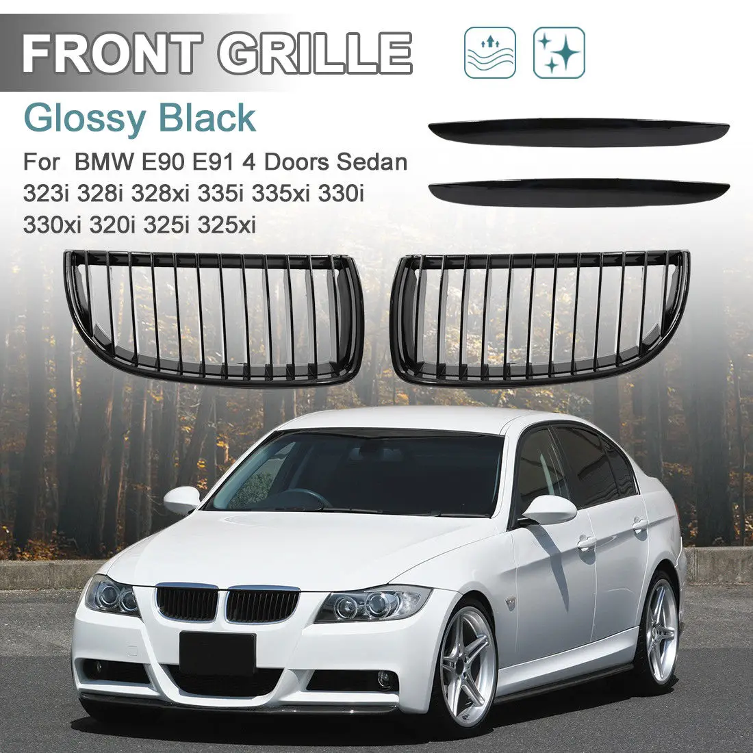 

2Pcs Glossy Black Kidney Grilles For BMW E91 E90 325xi 328xi 330xi 335i 335i M 335xi Car Front Bumper Grille for Car Styling