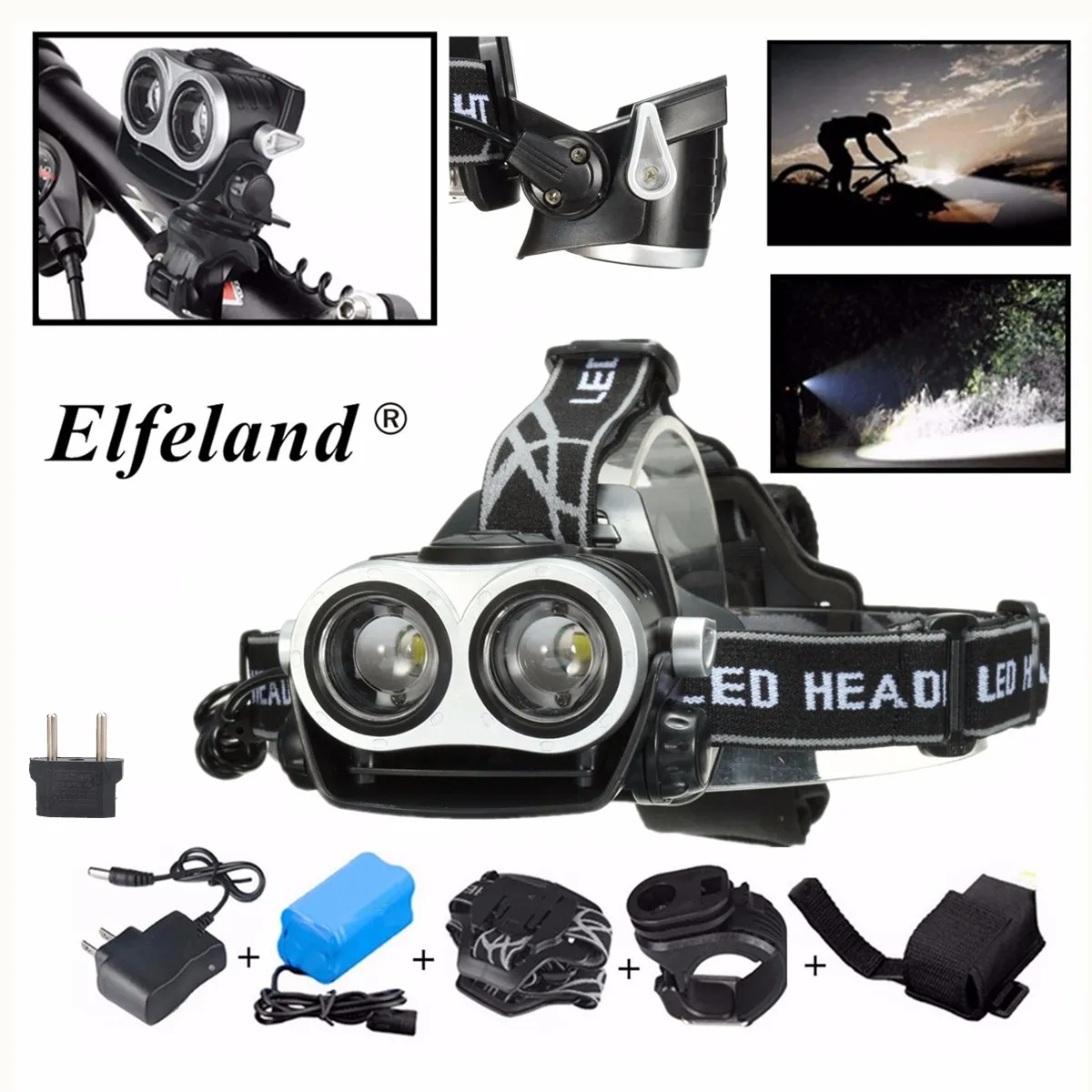 

Smuxi 3 modes LED Headlight Head Light Lamp Bike Cycle Bicycle 18650 Headlamp+bands+Battery pack+Battery Case+Charger