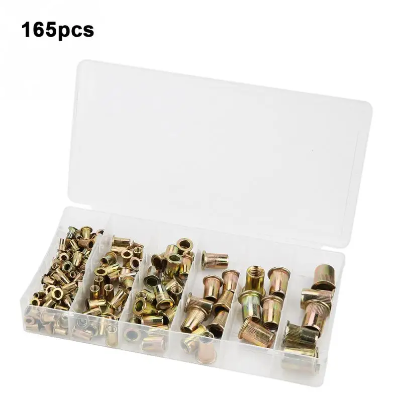 

1 Set of 165pcs M3-M12 Carbon Steel Flat Head Threaded Blind Rivet Nut Insert Rivnut Nutsert