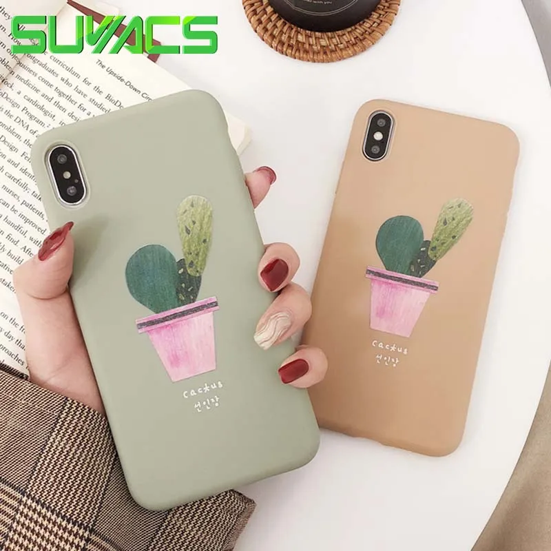 

SUYACS Beauty Cactus Potted Plant Phone Case For iPhone 6 6S 7 8 Plus X XS MAX XR Beautiful Soft IMD Graphic Phone Caese Fundas