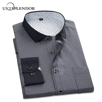 

unisplendor 2020 Men's Casual Plaid Shirt Long Sleeve Social Business Dress Shirts Men Slim Fit Shirt Plus Size S-4XL YN904