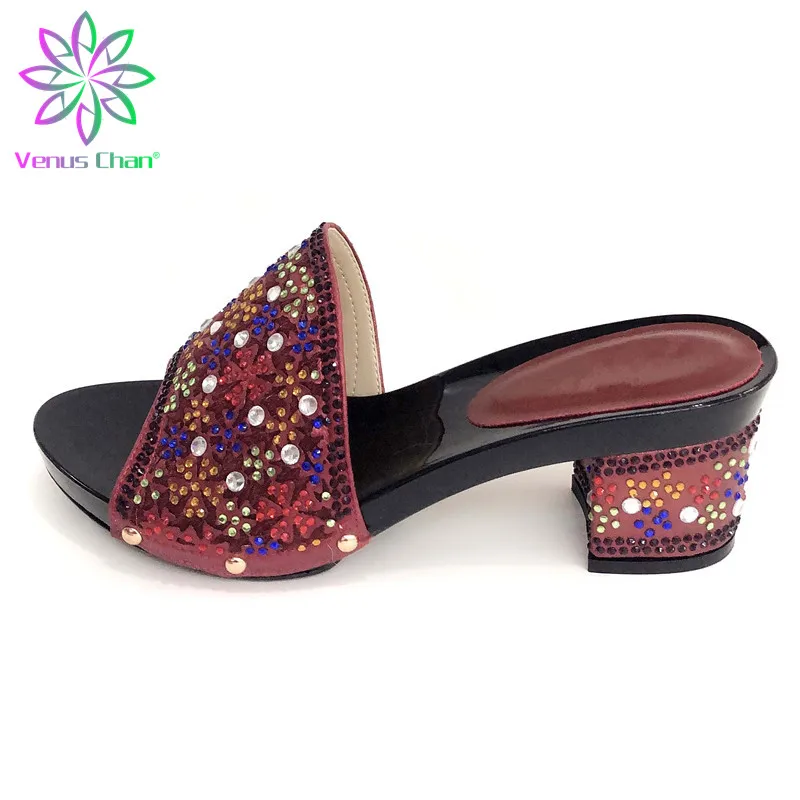 

2019 Design Nigerian Slippers Summer High Heels High Quality Italian Slipper Heels Pumps Red Color Fashion African Wedding Shoes