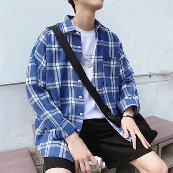 

2019 Men's Cotton Clothes New Pattern Lattice Printing Hawaiian Shirt Long Sleeves Shirt French Cuff Brand Fashion Shirts M-XL