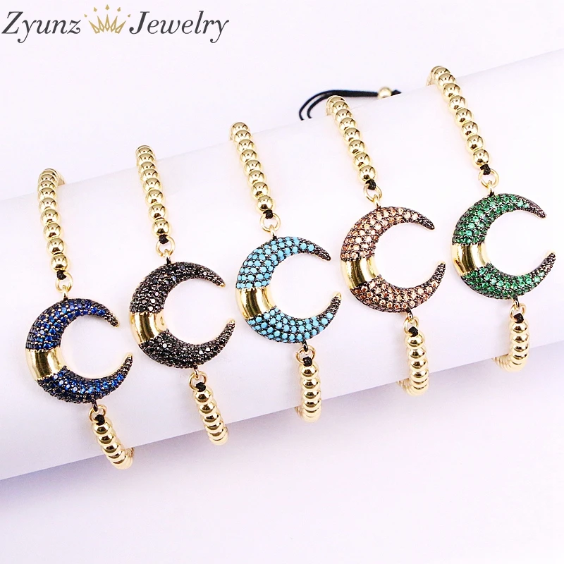 

5 Strands ZYZ336-7157 Fashion horn bracelet Trendy Pave Cz crescent moon Braided Macrame Bracelet for men and women Jewelry