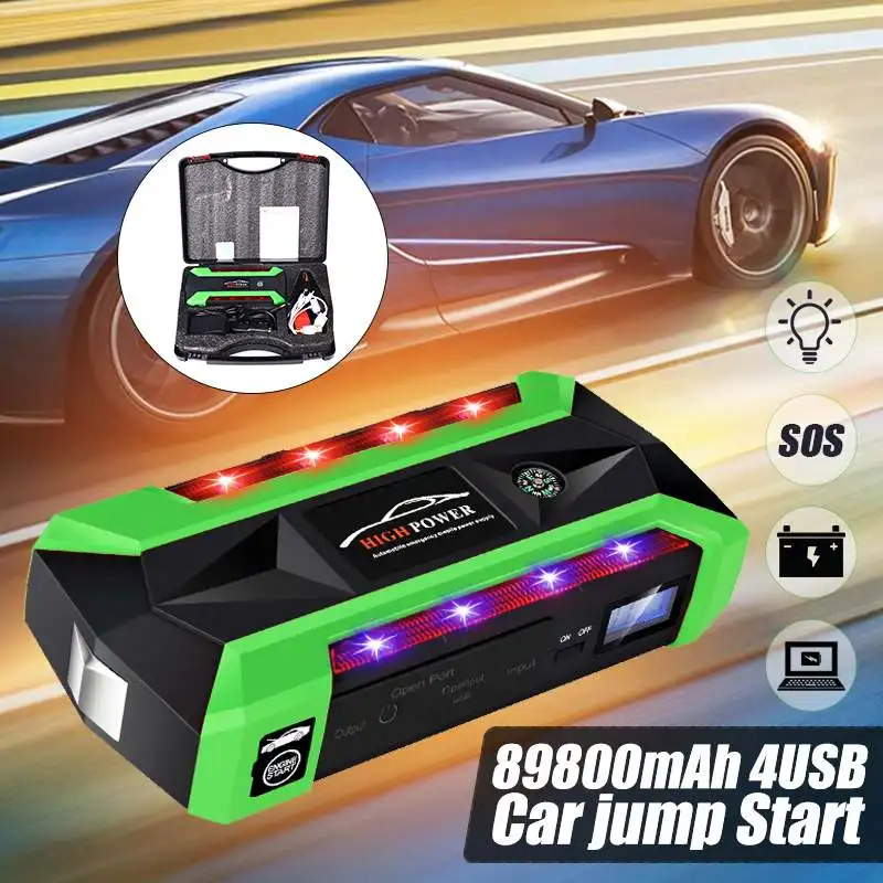 

89800mAh Power Car Jump Starter 12V LCD 4 USB 600A Car Jump Starter Rescue Pack Battery Charger Emergency Power Bank