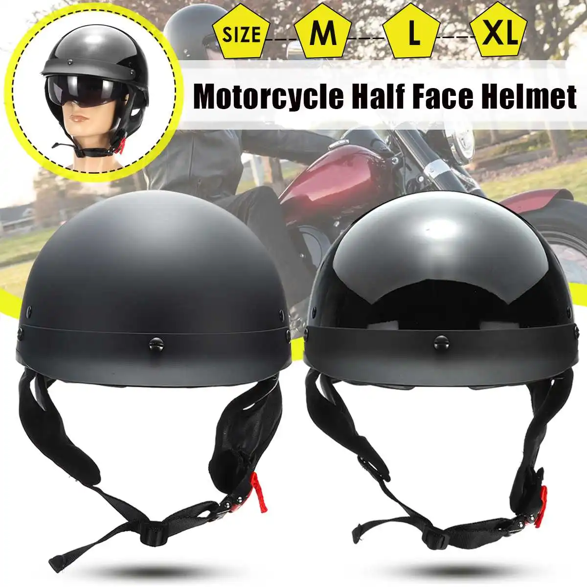 Universal Motorcycle Retro Vintage Half Open Face Helmet with Sun Visor