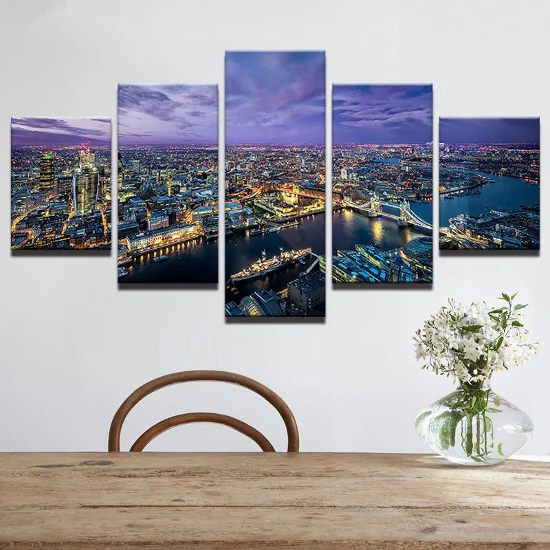 

5 Panel Bustling City Night Landscape Canvas Painting Home Decor For Living Room Print Poster Modern Wall Art Decor Pictures
