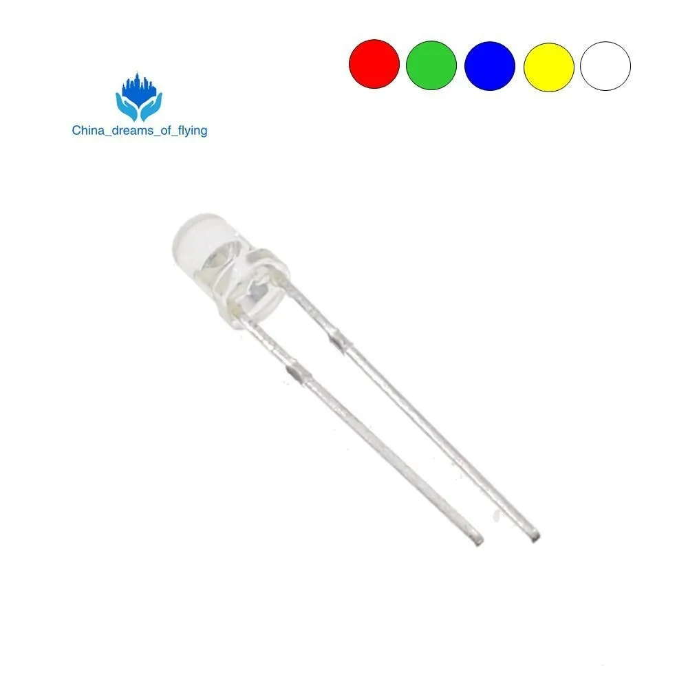 

10pcs/lot F3 5 Colors Ultra Bright 3MM Round Water Clear Green/Yellow/Blue/White/Red LED Light Lamp Emitting Diode Dides Kit