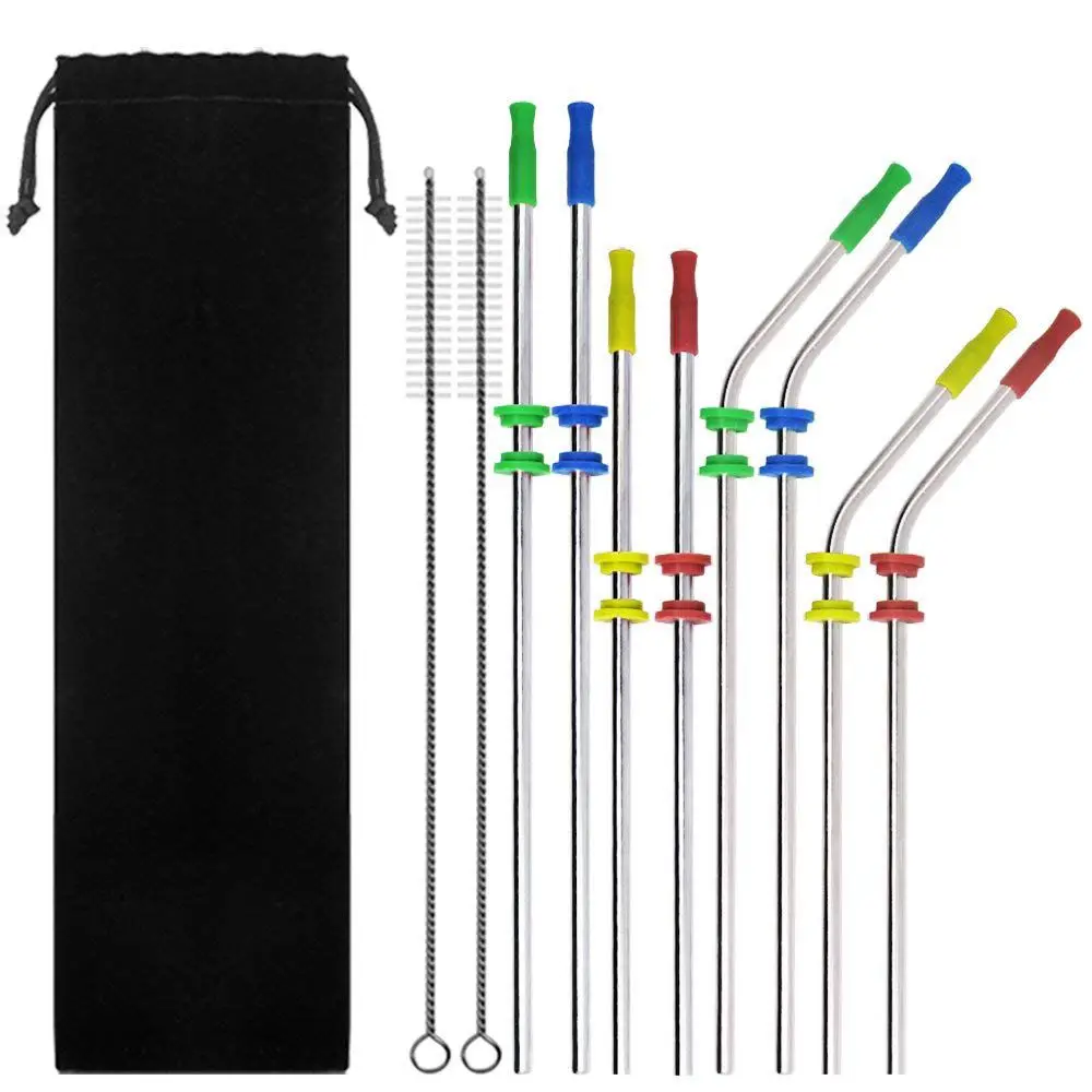 

8 Pack Stainless Steel Straws, with 4 Colors Silicone Silencers and Comfort Tips Cover,Metal Drink Straw for 30 20 Ounce