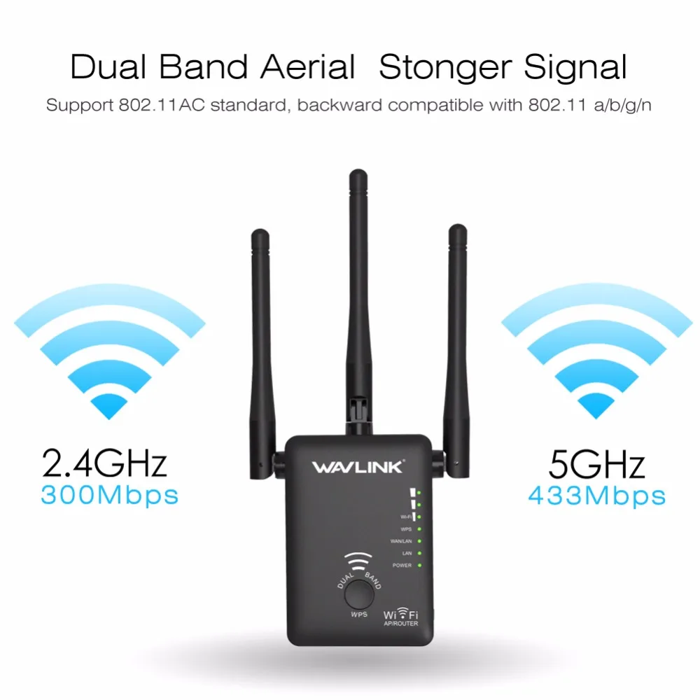 

750Mbps 5GHz 2.4GHz Wireless Wifi Extender Repeater Router Network Booster Wireless Bridge With 3 External Antennas US/EU Plug