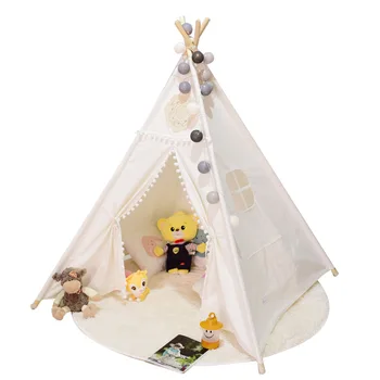 

Kids Teepee Play Tent 100% Cotton Canvas Children Tipi Playhouse Indoor Outdoor Toy Tent Boys Girls Baby Birthday Gift