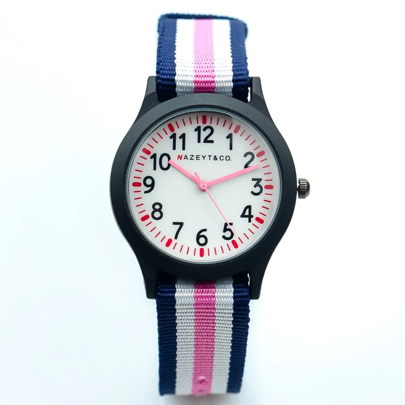 

2019 New fashion child army watch middle boys girls and unisex sports white face red hands quartz watch multi-color nylon clock