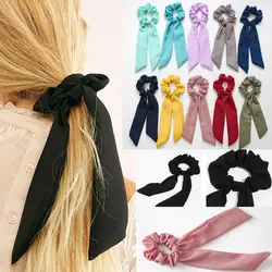 Летний стиль многоцветный женские головные уборы тюрбан DIY лук стримеры резинки для волос шифон волос Галстуки конский хвост галстуки