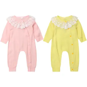 

Baby Pink Yellow Cotton Long Romper Newborn Baby Girl Floral Ruffle Rompers Jumpsuit Clothes Outfits 0-18M